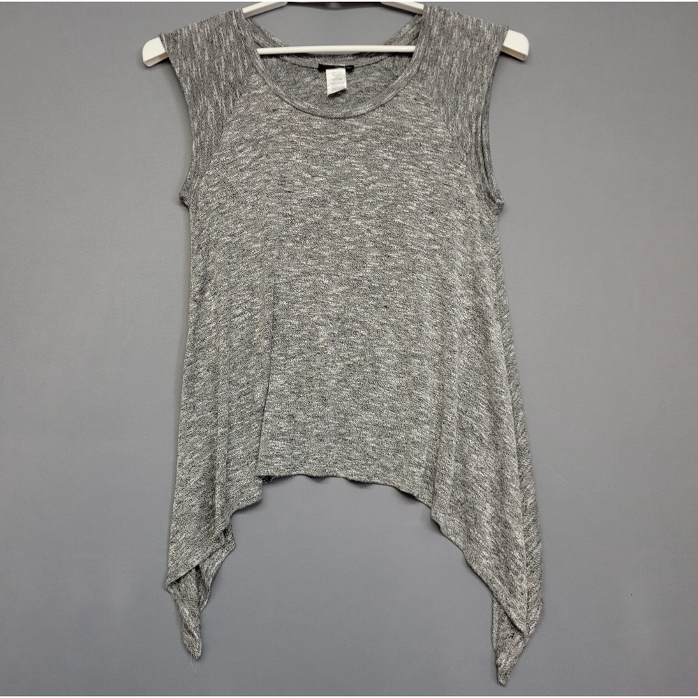 Fire Los Angeles Knit Top Womens Medium Asymmetrical Black Gray Cap Sleeves Boho